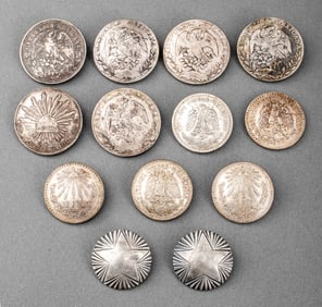 Early Mexican Silver Coin Mounted Brooches, 13