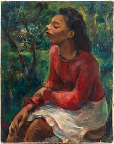 20th Century School Portrait of Seated Woman Oil