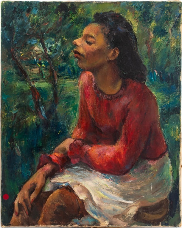 20th Century School Portrait of Seated Woman Oil (1 of 9)