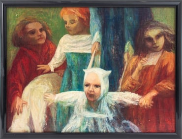 Steve Raffo Figural Group Oil on Masonite