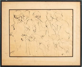 Janet Rieders Abstracted Male Figures Ink on Paper
