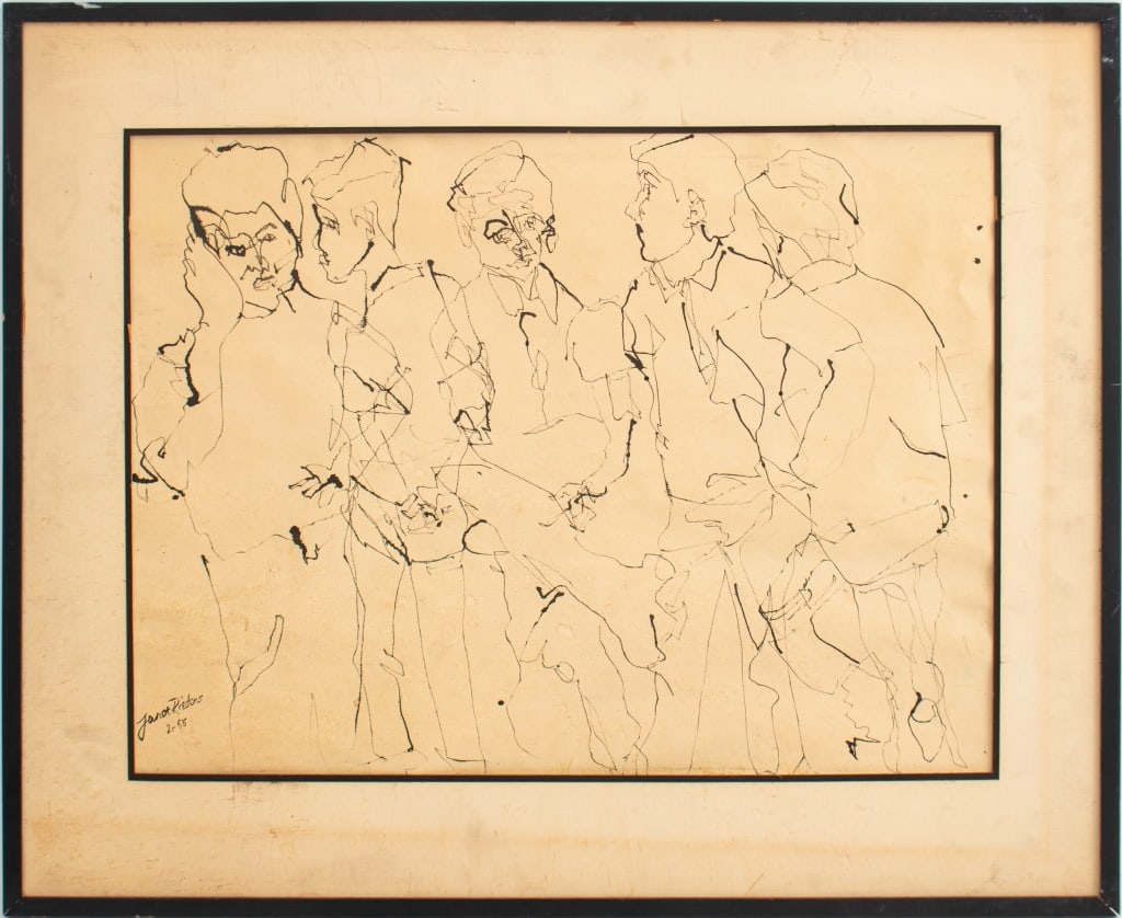 Janet Rieders Abstracted Male Figures Ink on Paper (1 of 6)