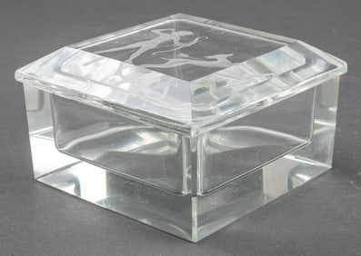 Steuben Glass Style Square Covered Table Box