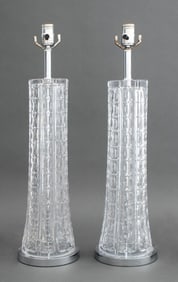 Modern Textured Glass Table Lamps, Pair
