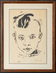 Moshe Gat Portrait of a Young Boy Lithograph