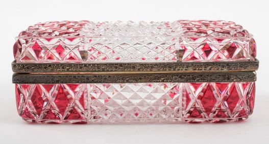 Bohemian Red Cut to Clear Crystal Hinged Box