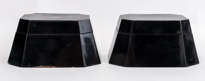 Modern Octagonal Black Lacquered Wood Boxes, Pair