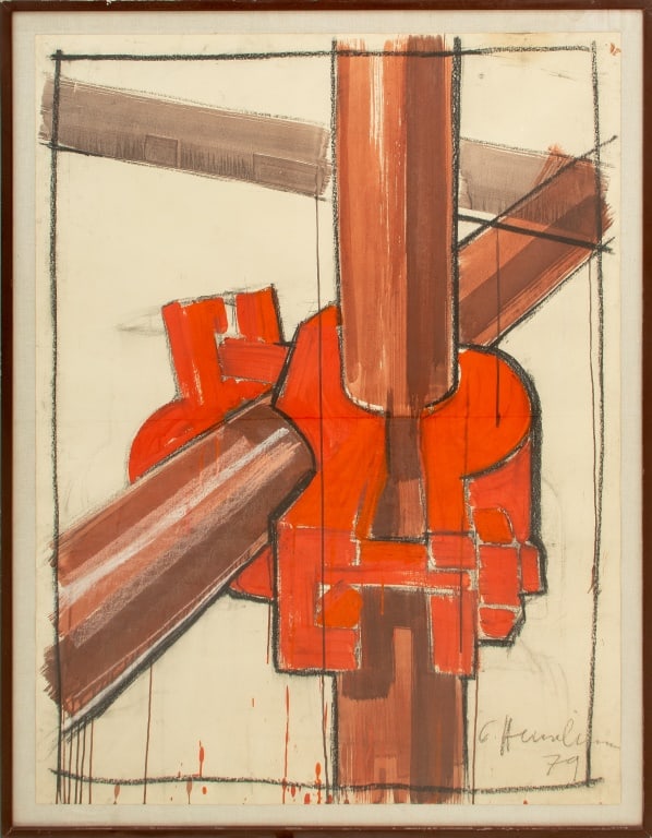 Illegibly Signed Abstract Composition Mixed Media (1 of 5)