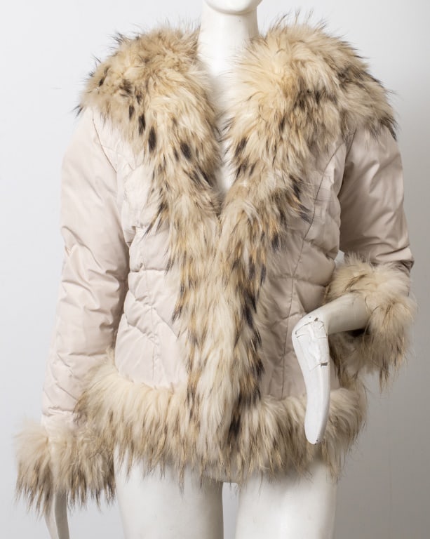 Moncler Hooded Raccoon Trimmed White Down Jacket (1 of 10)
