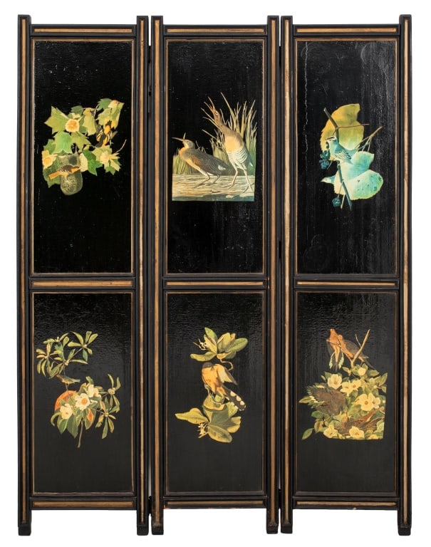 Japonesque Black Lacquered Decoupage Screen (1 of 11)
