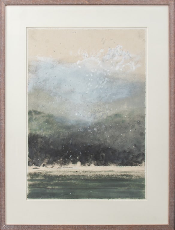 British School "Coniston - Ruskin's House" Gouache: British School, "Coniston - Ruskin's House", Gouache on Paper, 1991, titled lower left, illegibly signed in pencil and dated lower right, wood frame. Image: 27" H x 18" W; frame: 35.5" H x 26.75" W. P