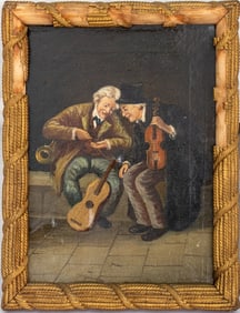 European School Two Musicians Oil, 19th C.