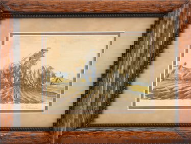 Pierre Caneri Farming Scene Watercolor on Paper