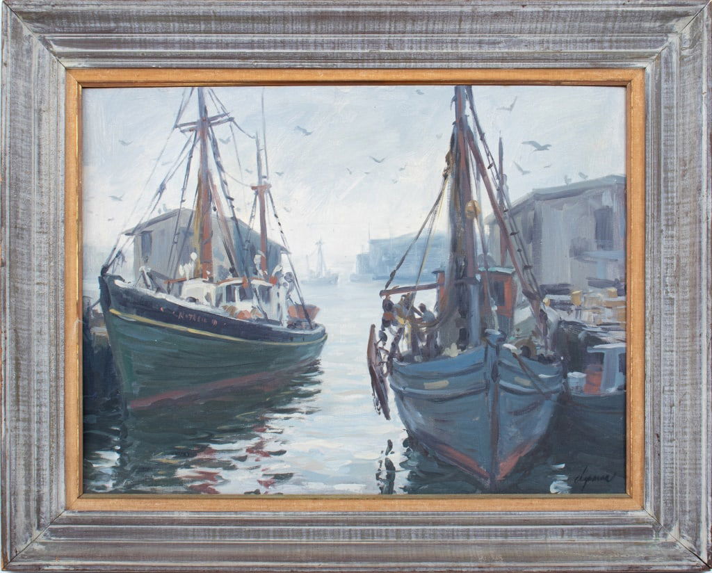 Walter Chapman "Foggy Harbor" Oil on Canvas Board (1 of 5)