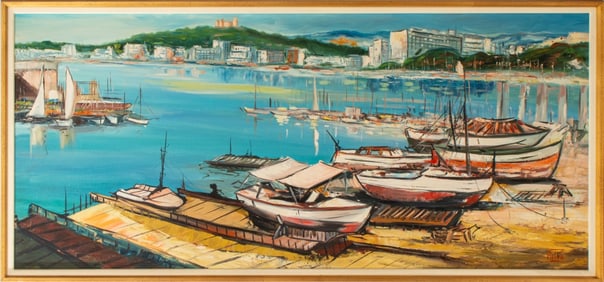 Vietva Harbor Landscape Scene Oil on Canvas