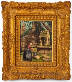 Fanny Currey Style Woman at Well Oil on Canvas