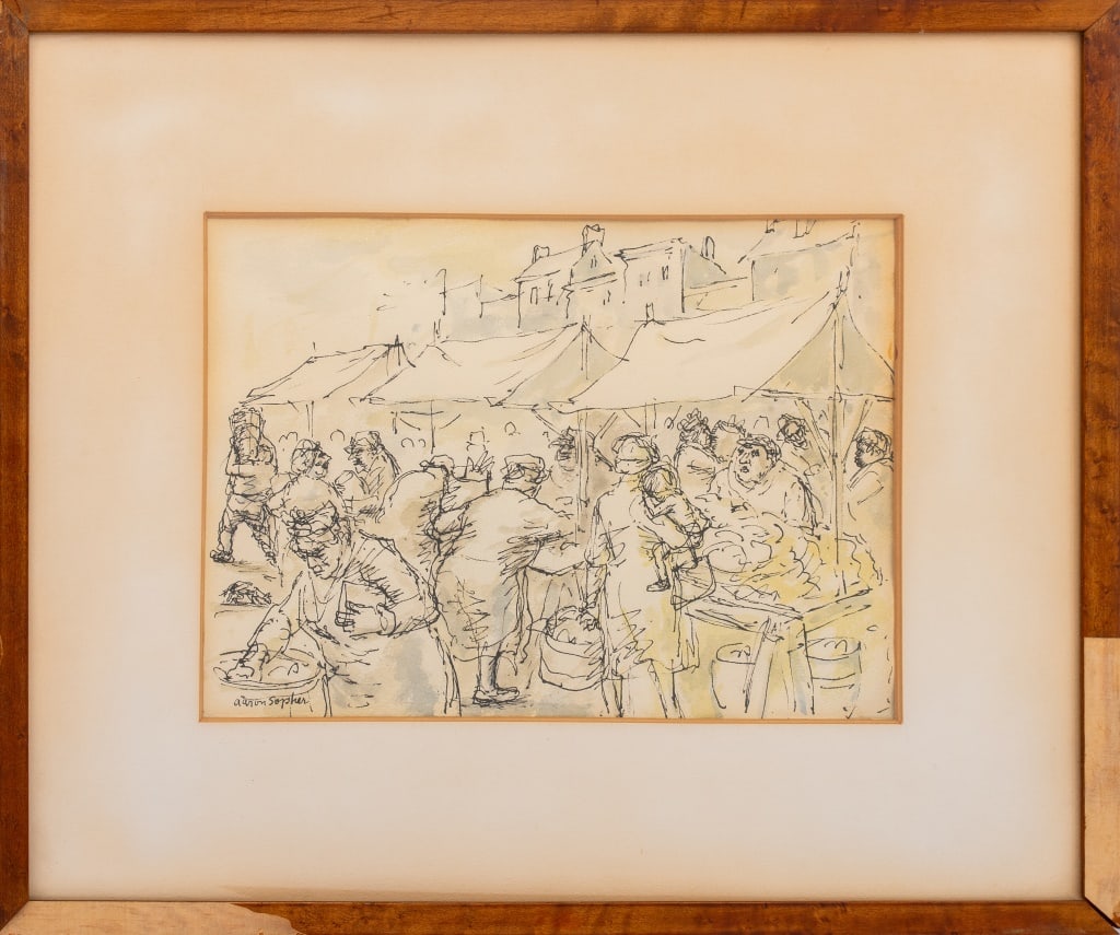 Aaron Sopher "Outdoor Market" Ink Wash on Paper (1 of 9)