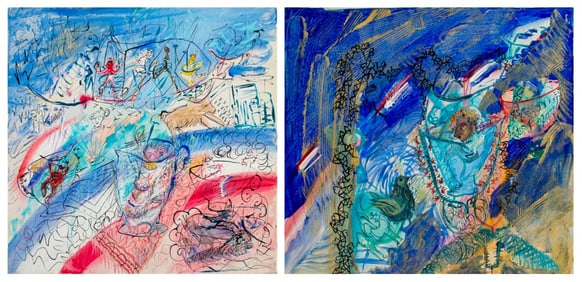 Eva Bouzard-Hui Abstract Compositions Acrylics, 2