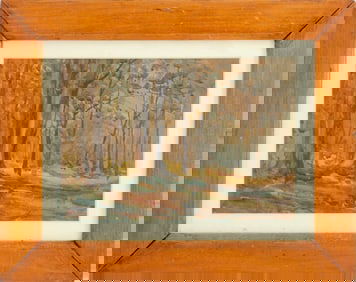 American School Forest Landscape Watercolor