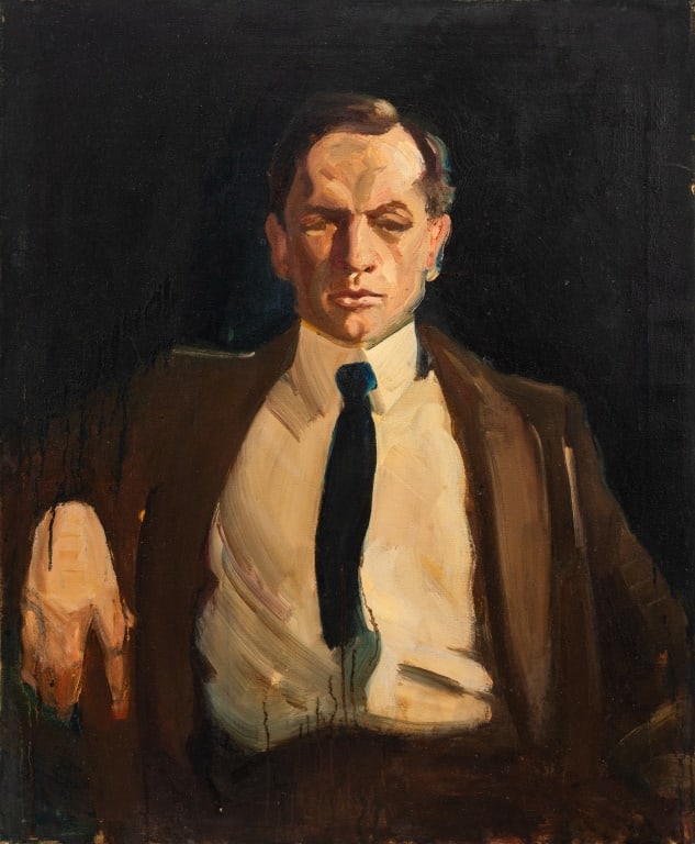 Isabel Moncayo Johnson Portrait of Gentleman Oil: Isabel Moncayo Johnson (American, XX), Portrait of a Gentleman, Oil on Canvas, signed to verso, unframed. 30.25" H x 25" W. Provenance: From the Allen Tucker Memorial Collection. Keywords: Painting, P