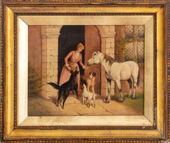 English School "The Visitor" Oil on Canvas, 19th C