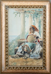 L. Ettore Bohemian Musician Watercolor on Paper