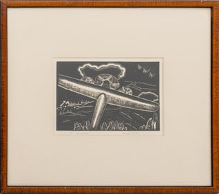 Angelo Pinto "Aeroplane" Woodblock Print