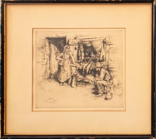 Arthur Heintzelman Market Scene Etching