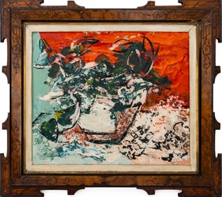 Abstract Potted Plant Oil on Masonite, 20th C.