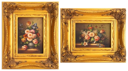 B. Ward Floral Still Life Oils on Board, 2