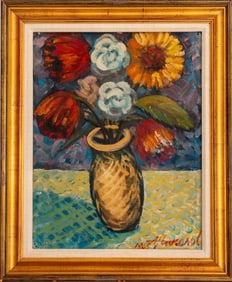 Vase of Flowers Still Life Oil on Board, 1965