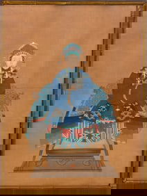 Chinese Ancestor Portrait Gouache on Silk, 19th C.