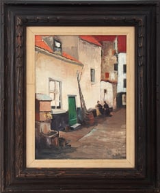 Herman Moerkerk Village Street Scene Oil on Canvas