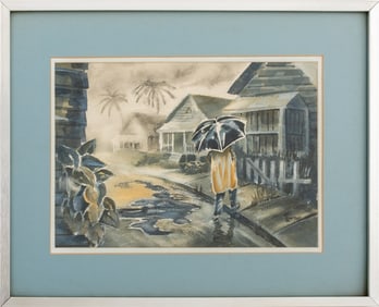 John Berryman Rainy Day Watercolor on Paper