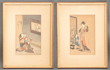 Japanese Figural Scene Woodblock Prints, 2