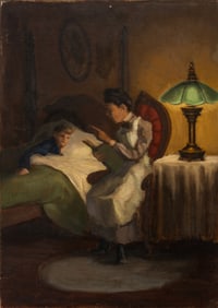 G.E. Gillespie Mother Reading Oil on Canvas