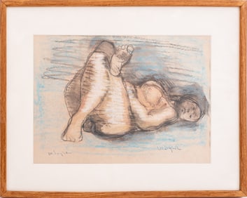 Moses Soyer Reclining Nude Woman Mixed Media