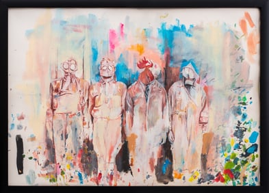 Erin Smith Four Figures with Gas Masks Mixed Media