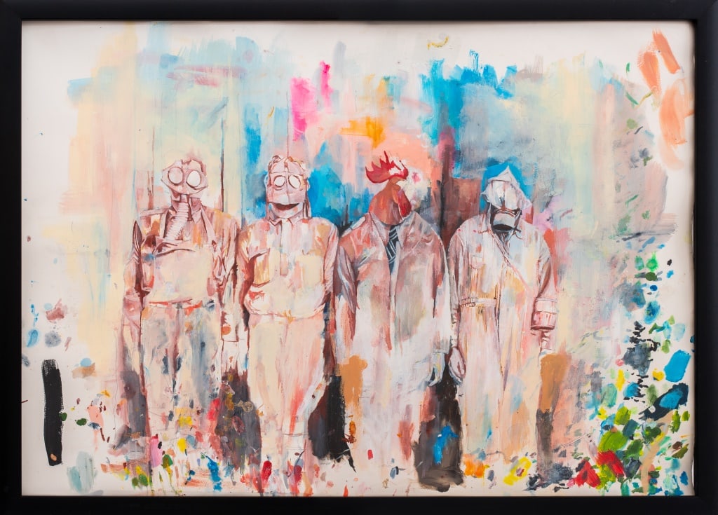 Erin Smith Four Figures with Gas Masks Mixed Media (1 of 8)