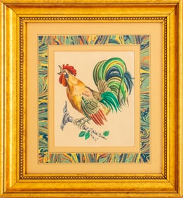 Portrait of a Rooster Gouache on Paper