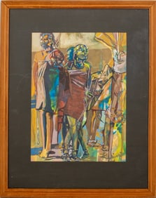 K. T. Waiyaki Figural Group Watercolor on Paper