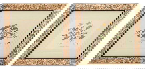 Botanical Hand-Colored Etchings, Pair