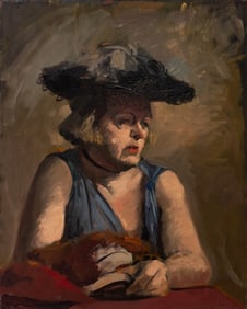 Ely Kish Portrait of Woman in Hat Oil on Canvas