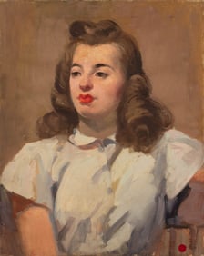 Illegibly Signed Portrait of a Woman Oil on Canvas