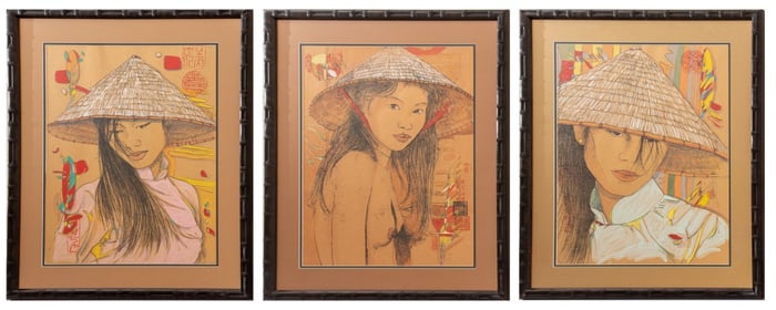 Chinese School Women in Douli Hats Mixed Media, 3