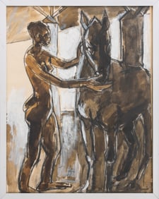 Anthony Holdsworth Stable Scene Ink & Gouache