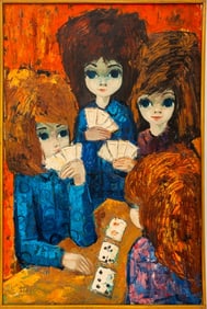 Illegibly Signed Girls Playing Poker Acrylic