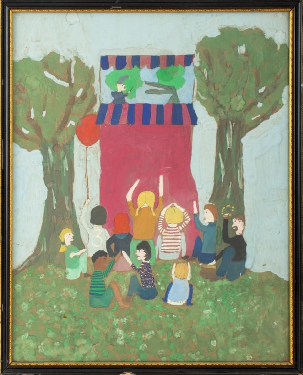Naive Art Puppet Show Scene Gouache on Paper (1 of 4)