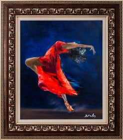 Victor Spahn Ballerina in Red Oil on Canvas