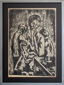 Wendy Figural Group Scene Woodcut on Rice Paper